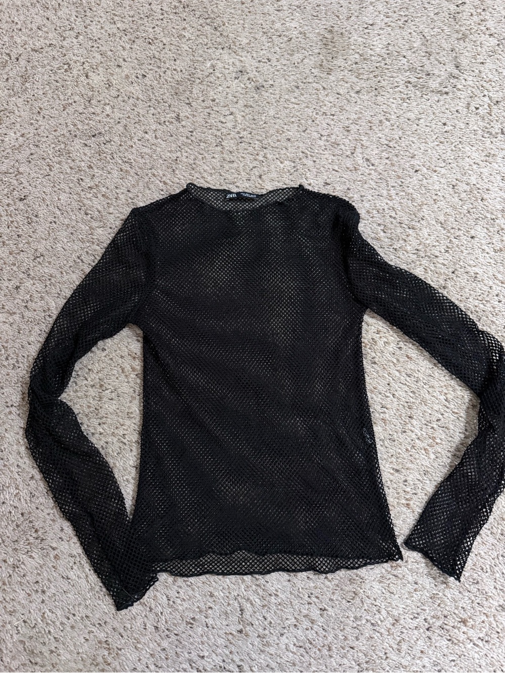 Zara Black Long Sleeve Fishnet Mesh One-Piece Top